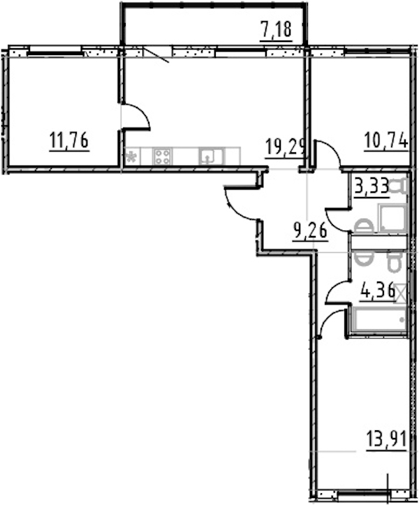 3-комнатная квартира 72.65 м², 9/9 эт., ЖК «Город Первых»